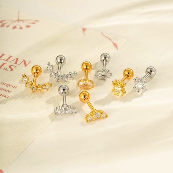 1 Piece Copper Gold Color  Zircon Piercing Earring 2