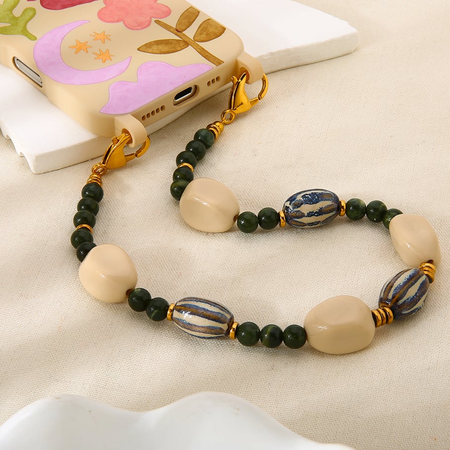 1 Piece Retro Irregular Shape Rectangle Ceramics Gold Color Women's Beaded Necklaces h5Picture2