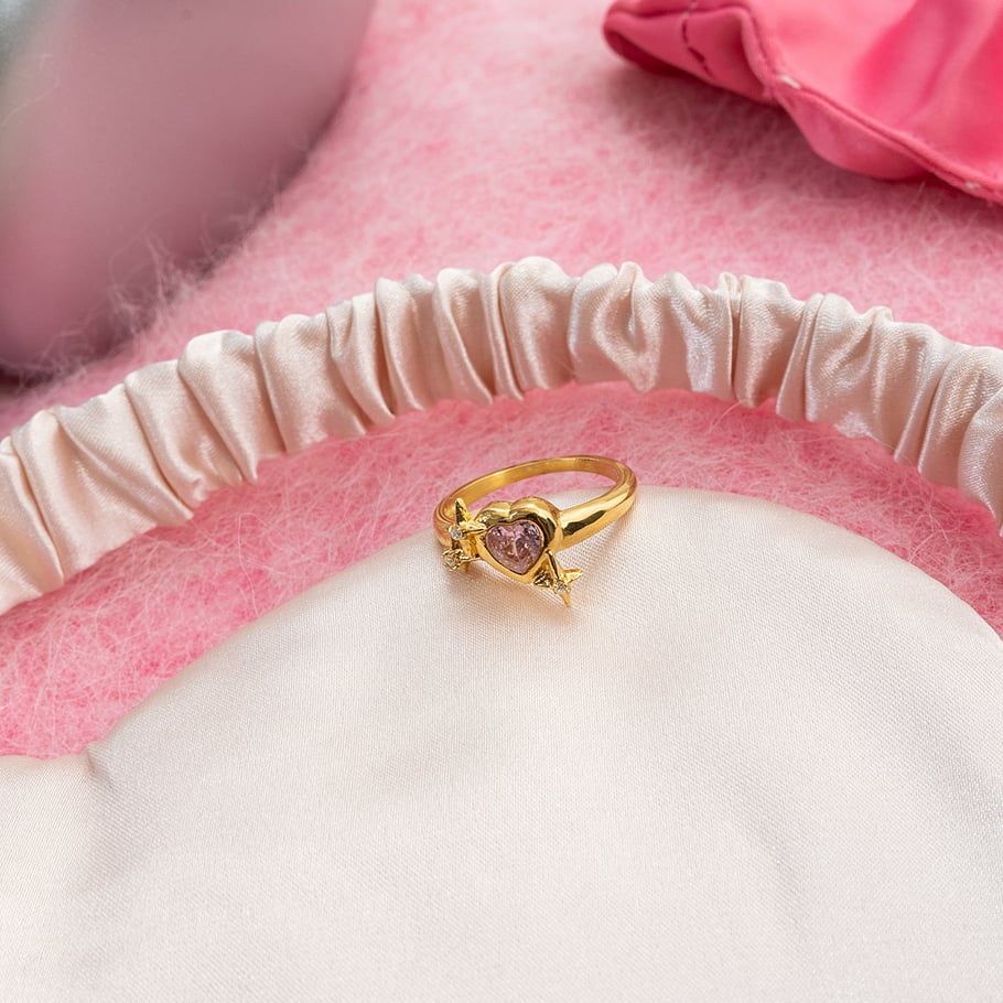 1 Piece Glamorous Pink Heart Stainless Steel Gold Color Zircon Women's Gemstone Rings Picture6