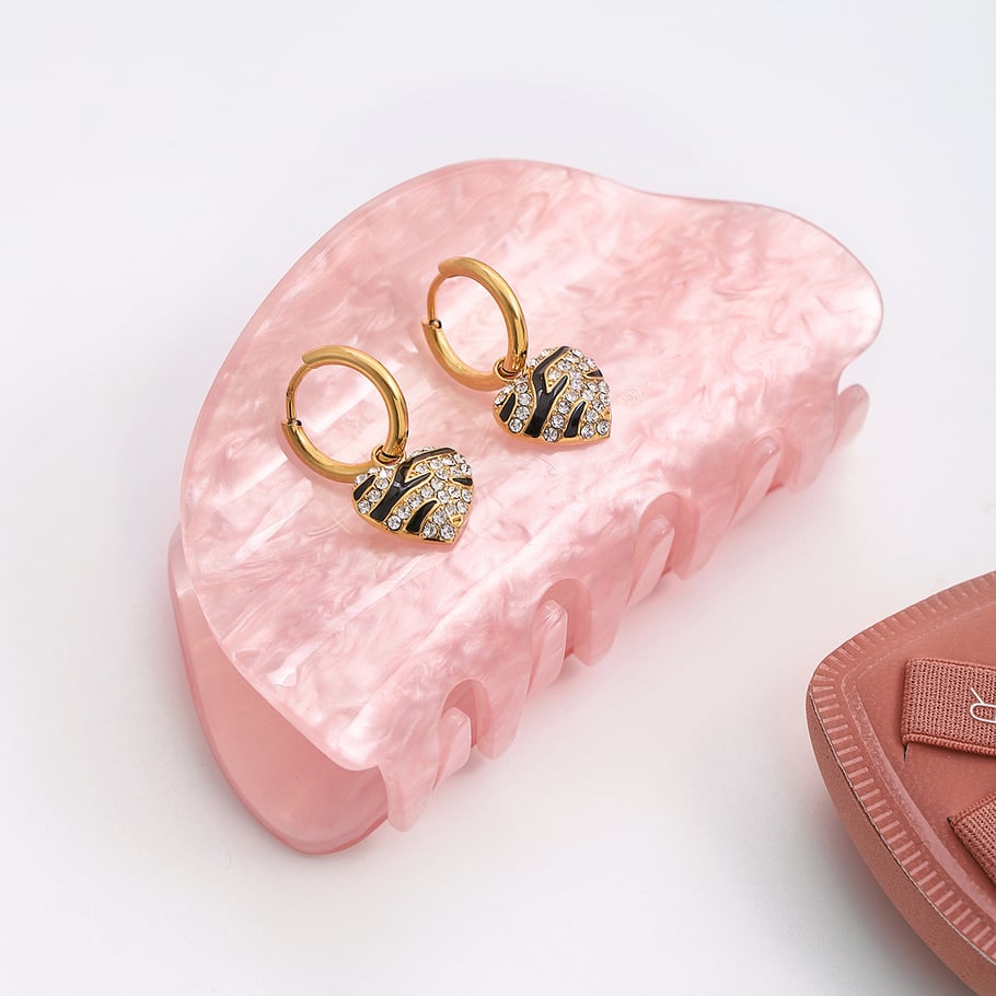 1 paio di orecchini pendenti da donna in acciaio inossidabile color oro con stampa leopardata romantica Immagine8