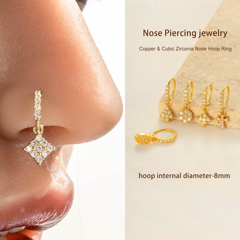 1 Piece Cross Copper Gold Color Zircon Nose Stud h5Picture4