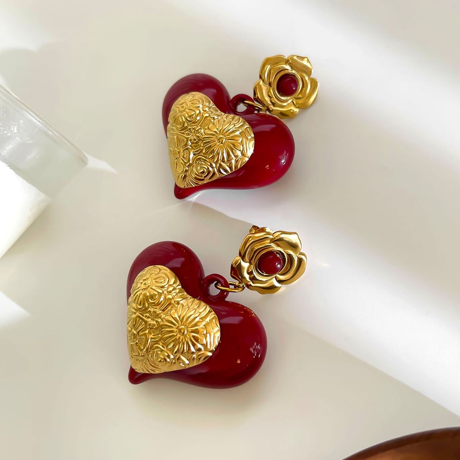 1 Pair Heart Resin Gold Color Drop Earrings Picture4