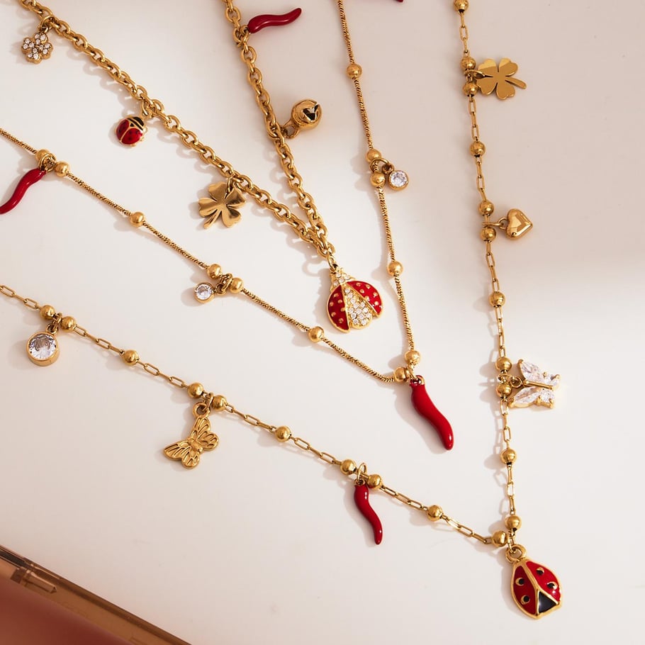 Classic Beetle&Clover Stainless Steel Gold Color Zircon Women's Jewelry Sets Picture6