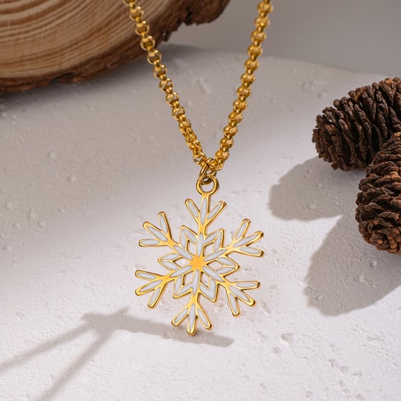 Collana con ciondolo color oro a forma di fiocco di neve in acciaio inossidabile da 1 pezzo 2