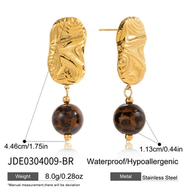 1 Pair Retro Resin Stainless Steel Gold Color Women's Drop Earrings h5 Picture2