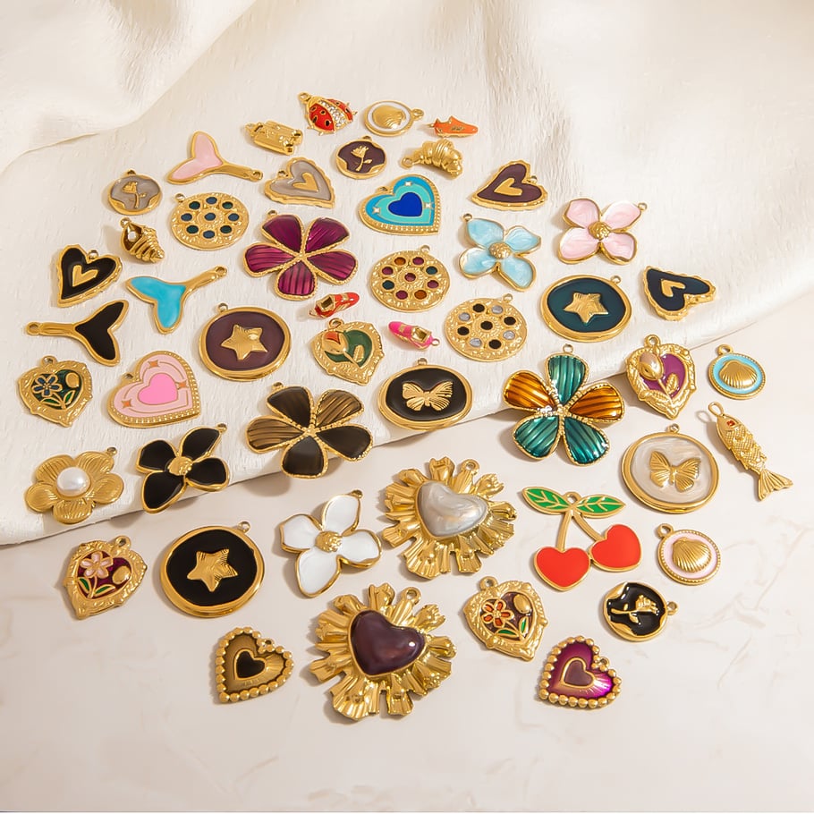 1 Piece Retro Flower Stainless Steel Gold Color DIY Pendant h5Picture3