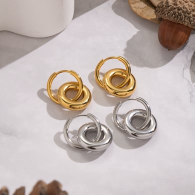 1 paio di orecchini a cerchio in acciaio inossidabile color oro h5 Immagine3