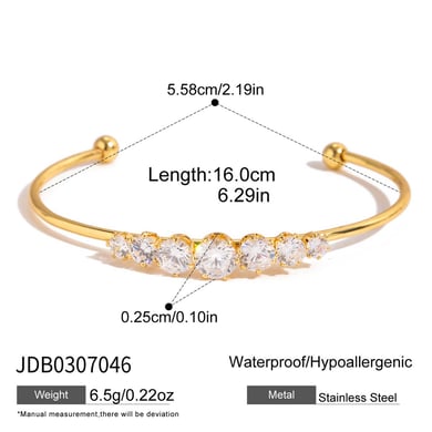 1 Piece Luxurious Circle Stainless Steel Gold Color Zircon Women's Bangles h5 Picture2