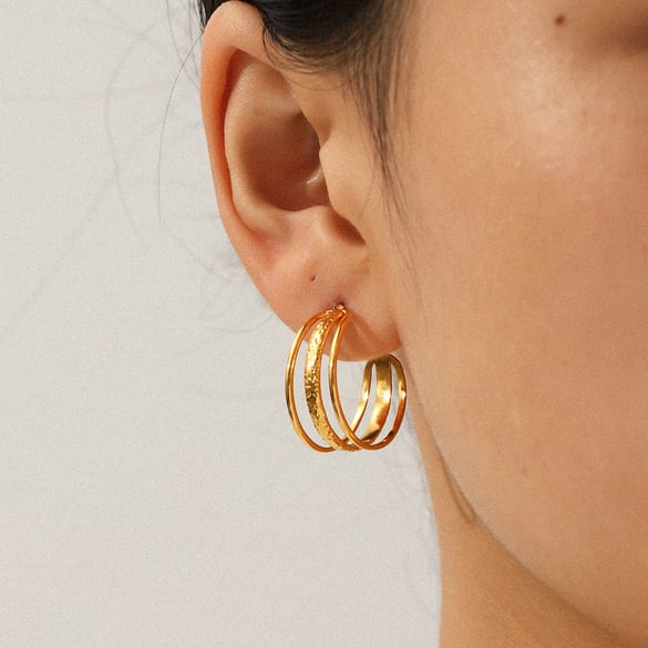 1 Pair C-shape Hollowed-out Stainless Steel Gold Color Hoop Earrings