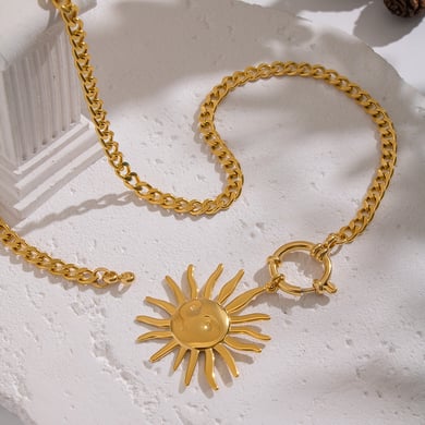 Collana con ciondolo color oro a forma di sole, 1 pezzo h5 Immagine4