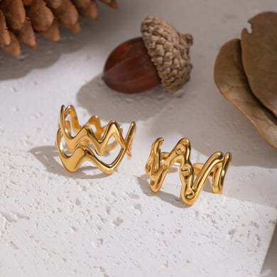 1 stuk onregelmatige vorm roestvrij staal goudkleurige minimalistische ring h5 Afbeelding2