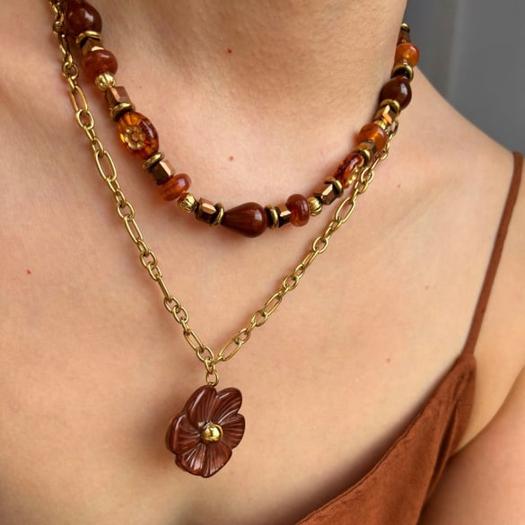 1 Piece Flower Resin Gold Color Acrylic Layered Necklace