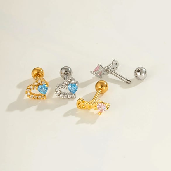 1 Parça Kalp Bakır Altın Renkli Zirkonyum Piercing Küpe