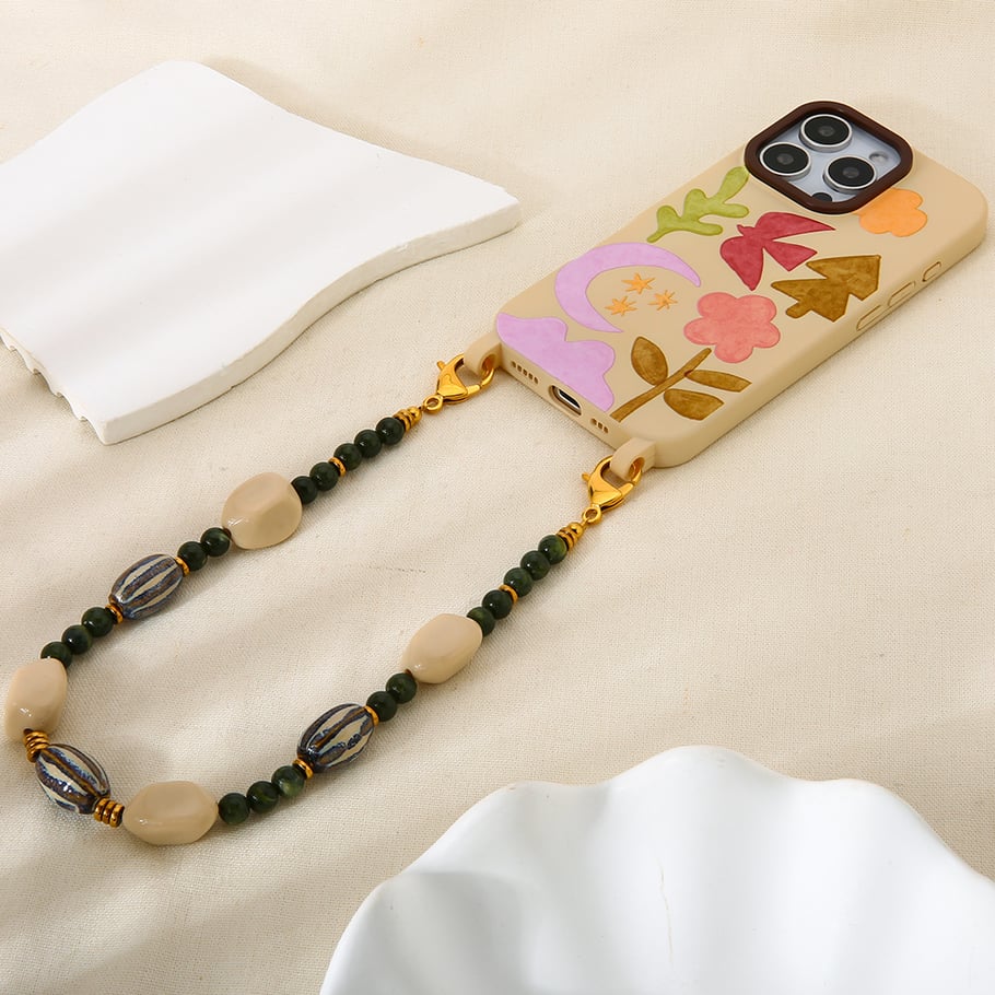 1 Piece Retro Irregular Shape Rectangle Ceramics Gold Color Women's Beaded Necklaces h5Picture3