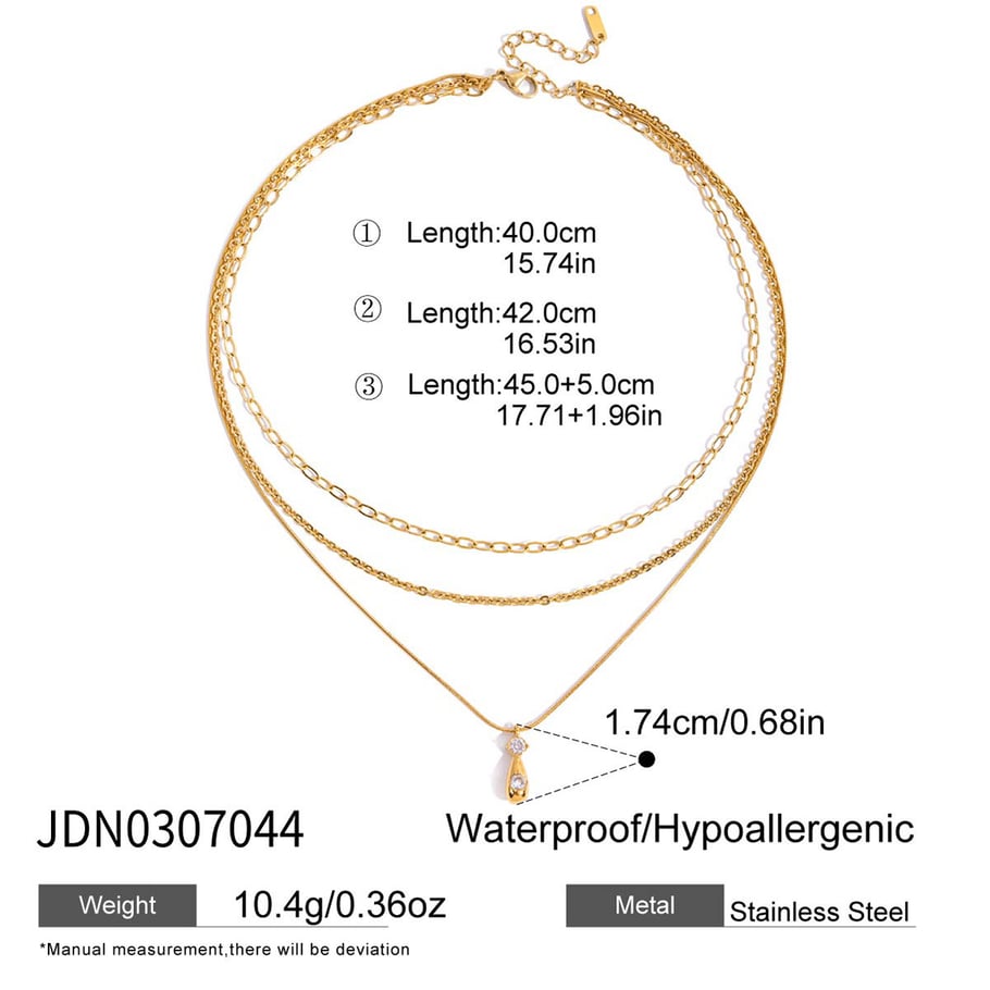 1 Piece Classic Droplet Stainless Steel Gold Color Zircon Women's Layered Necklaces Picture2