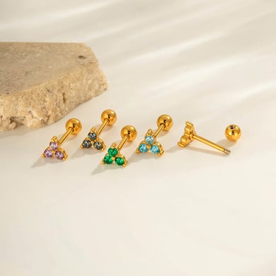 1 Adet Üçgen Altın Renkli Zirkon Taşlı Piercing Küpe h5 Resim3