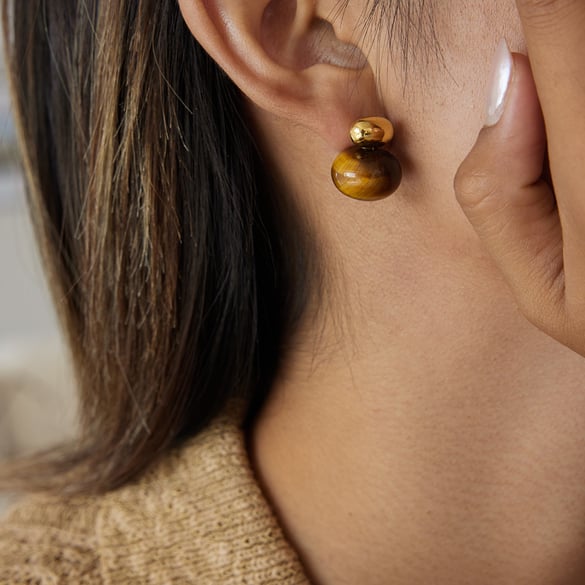 1 Pair Classic Oval Stainless Steel Gold Color Natural Stone Women's Stud Earrings