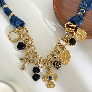 1 Piece Cross Gold Color Acrylic Pendant Necklace h5 Picture5