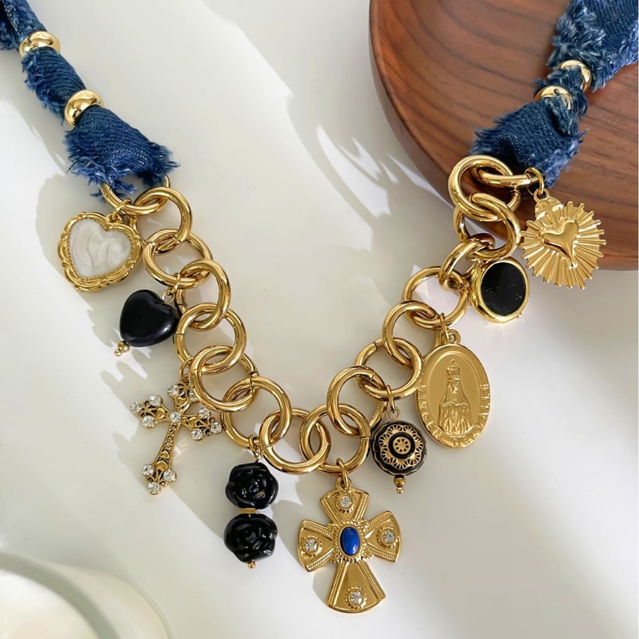 1 Piece Cross Gold Color Acrylic Pendant Necklace Picture5