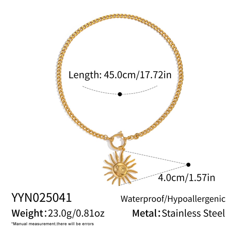 Collana con ciondolo color oro a forma di sole, 1 pezzo 