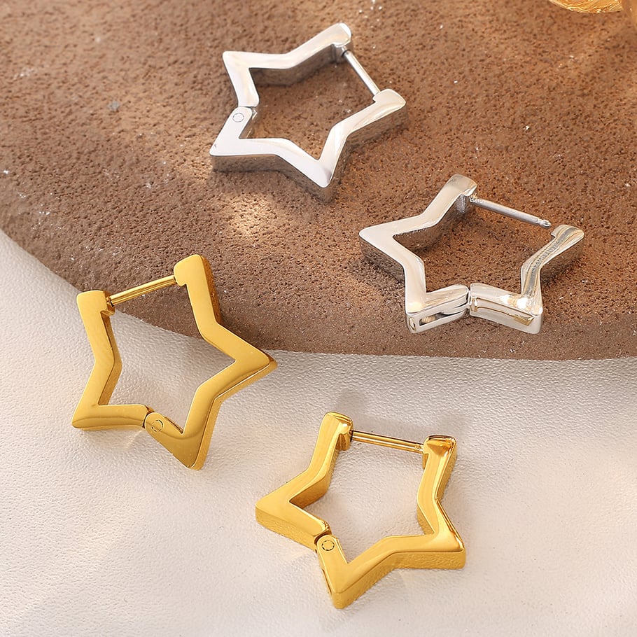 1 Pair Star Shape Stainless Steel  Gold Color Hoop Earrings Picture3