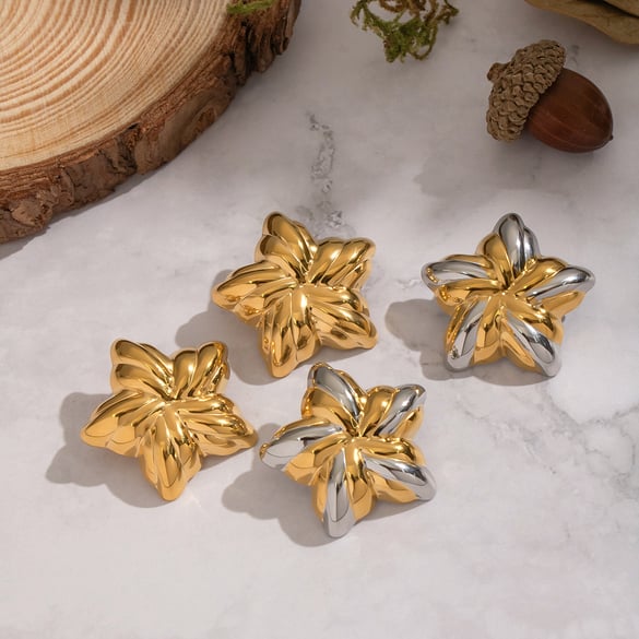 1 paire de boucles d&#39;oreilles à tige en acier inoxydable doré avec fleurs mélangées