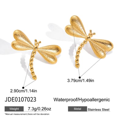 1 par de hermosos pendientes de botón de libélula de acero inoxidable color dorado para mujer h5 Imagen2