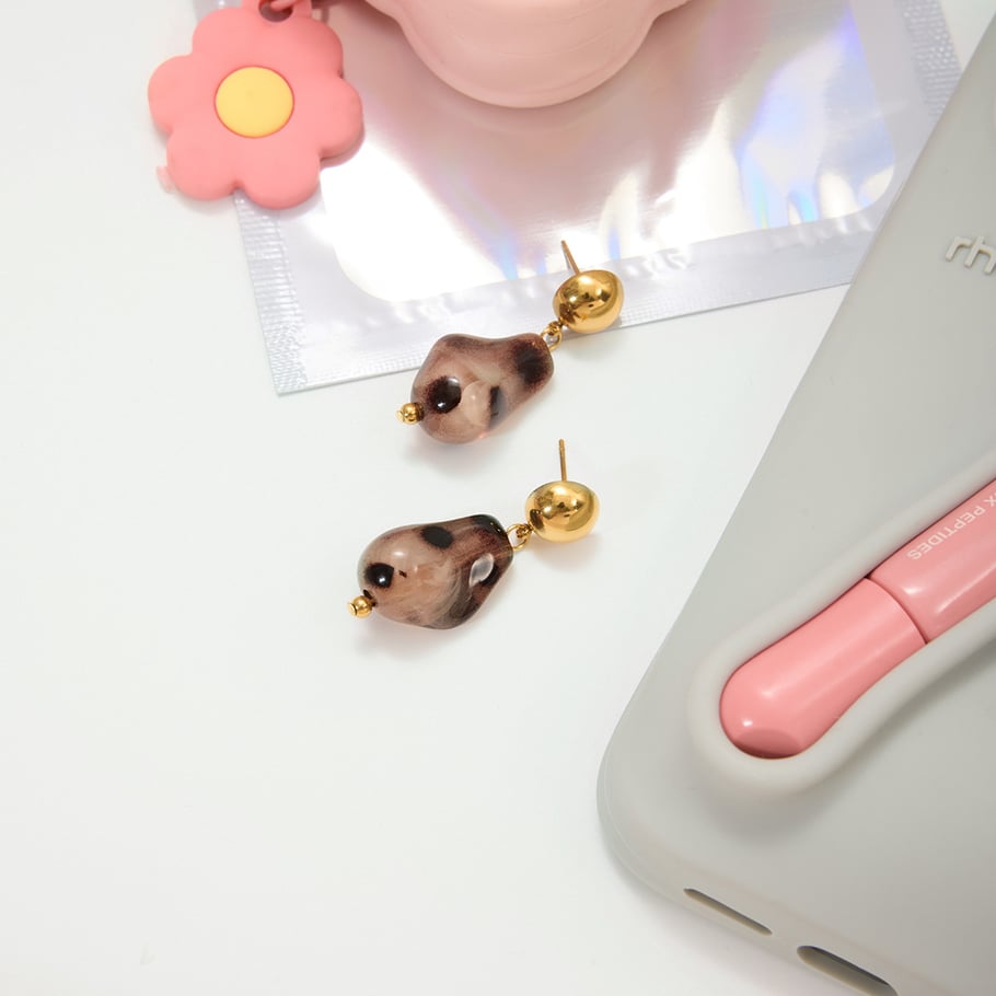 1 paio di orecchini pendenti da donna in acciaio inossidabile color oro con stampa leopardata Immagine6