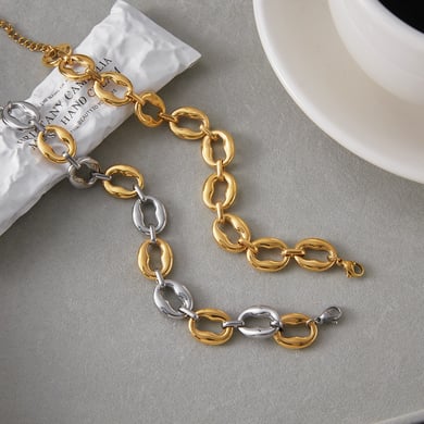 Braccialetti a catena da donna in acciaio inossidabile color oro con cerchio classico da 1 pezzo h5 Immagine3