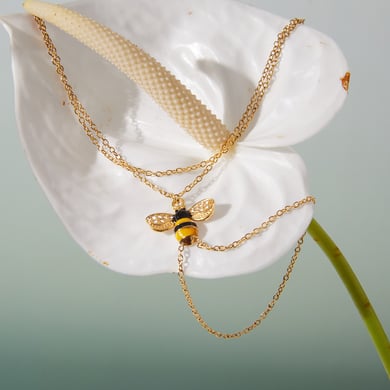 Romantic Natural Bee Stainless Steel Gold Color Women's Jewelry Sets h5 Picture8