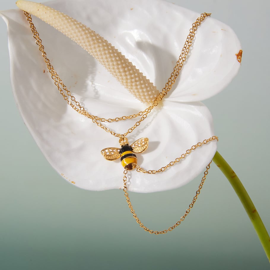 Romantic Natural Bee Stainless Steel Gold Color Women's Jewelry Sets h5Picture8