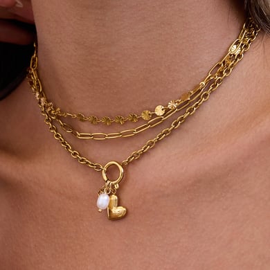 1 pezzo squisito cuore sole in acciaio inossidabile color oro perla collana pendente da donna h5 Immagine7