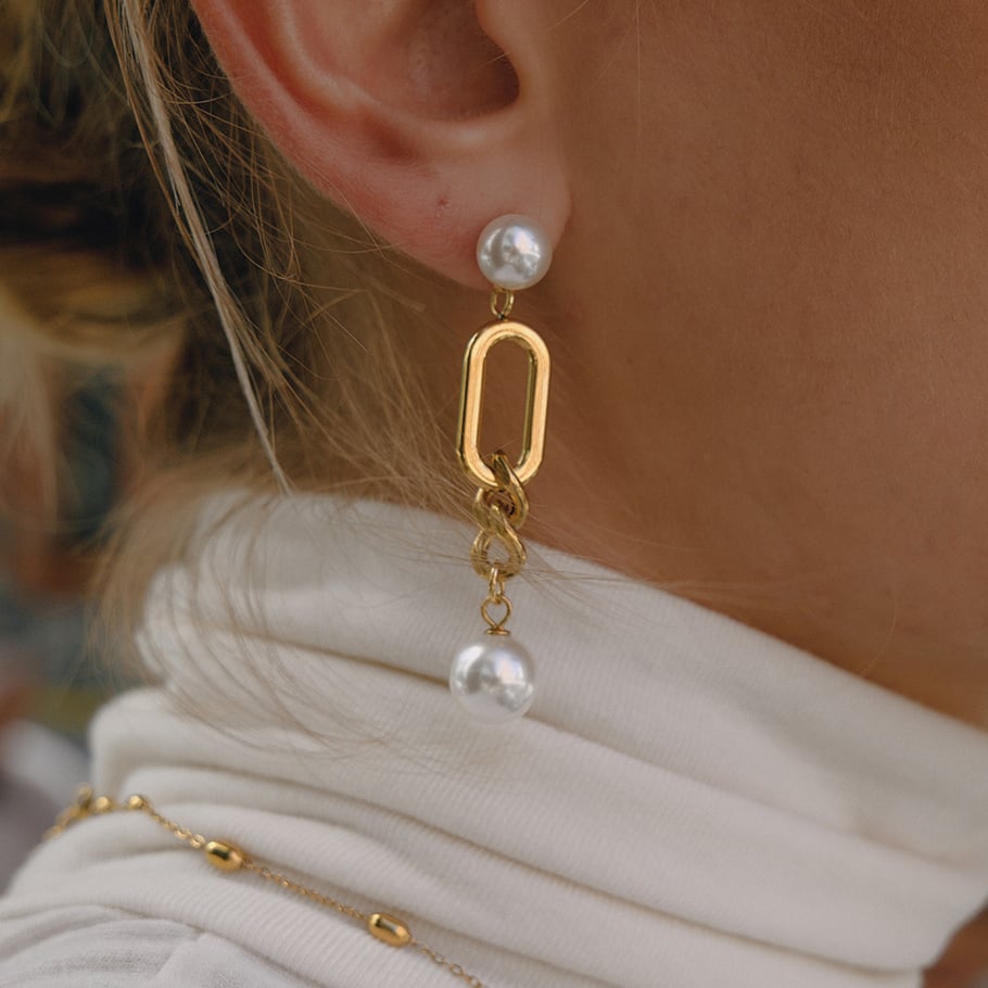 1 paio di orecchini pendenti da donna in acciaio inossidabile color oro con cerchio glamour Immagine3
