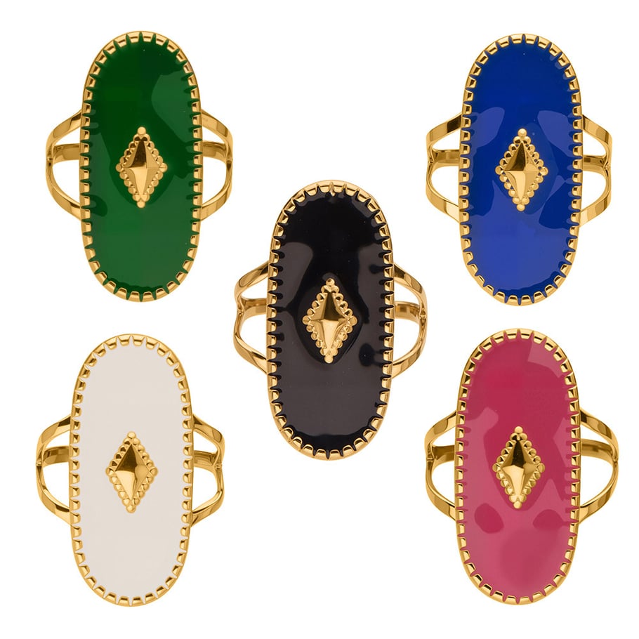 1 Piece Polychrome Oval Stainless Steel Gold Color Statement Rings h5Picture2