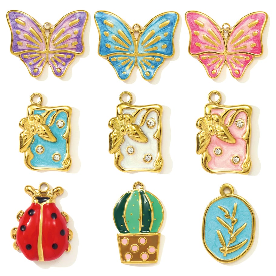 Pendentif papillon radieux en acier inoxydable couleur or pour femme, 1 pièce Image5