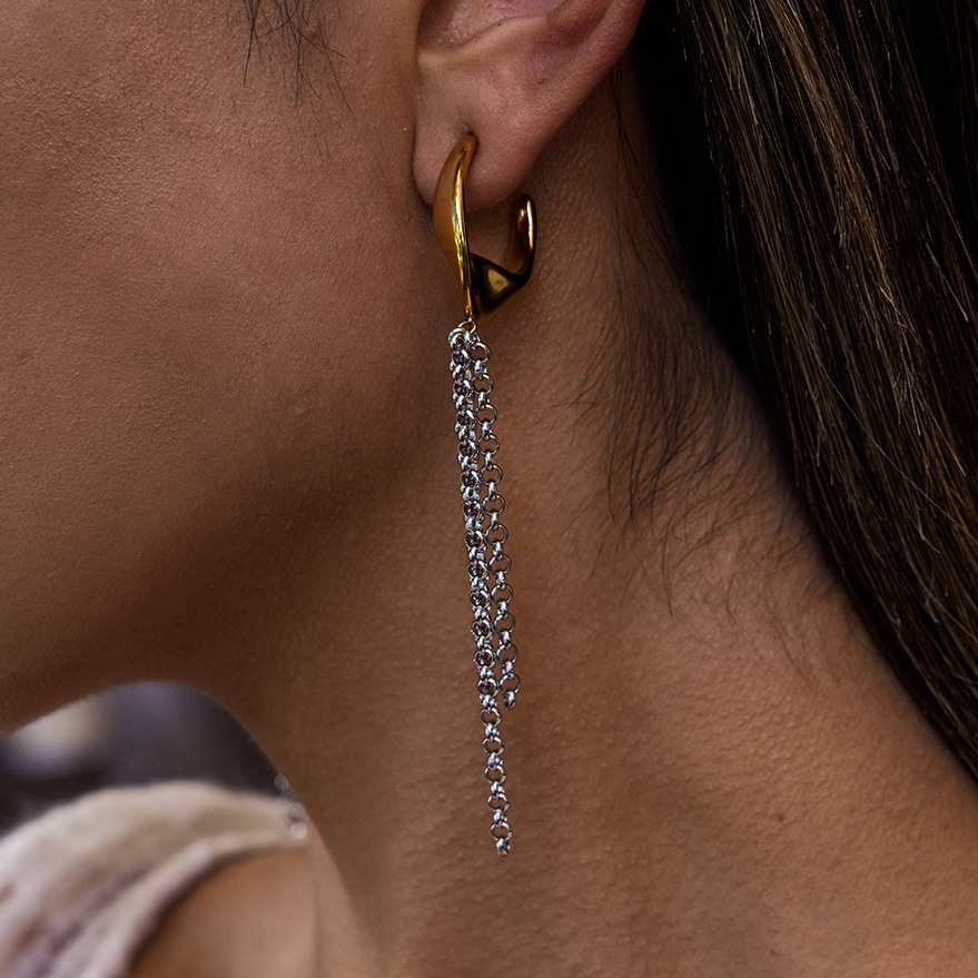 1 Pair Minimalist Tassel Gold&Silver Colors Stainless Steel Women's Dangle Earrings h5Picture4