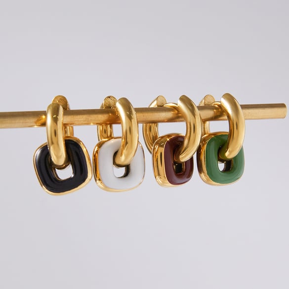 1 Pair Vintage Rectangle Stainless Steel Gold Color Women's Hoop Earrings 2