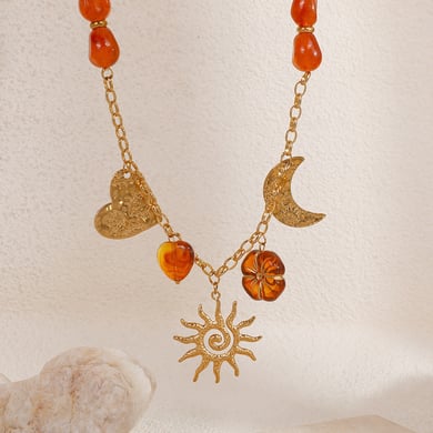 1 Piece Ethnic  DIY Flower Heart Sun Stainless Steel Women's Beaded Necklaces h5 Picture3