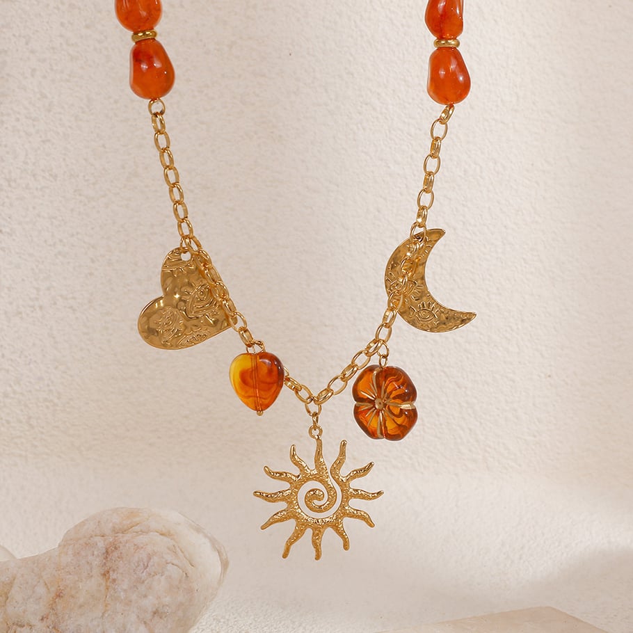1 Piece Ethnic DIY Flower Heart Sun Stainless Steel Women's Beaded Necklaces h5Picture3