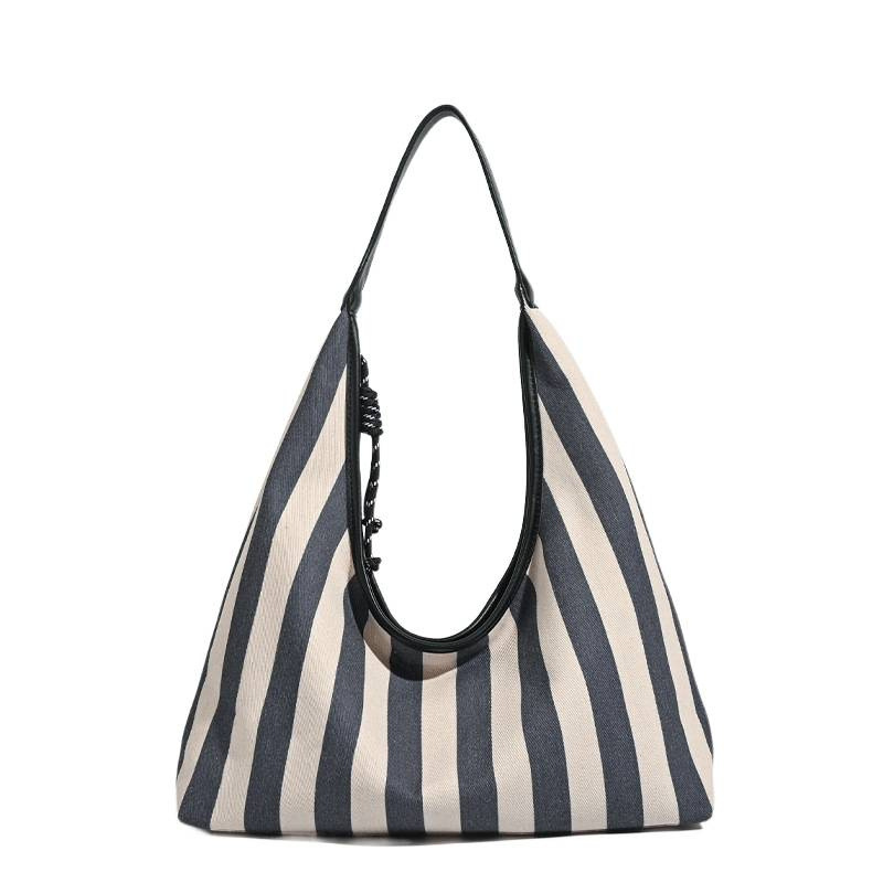Borsa a tracolla da donna in tela casual a strisce, serie semplice, 1 pezzo Immagine5
