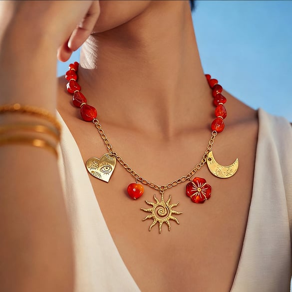 1 Piece Ethnic  DIY Flower Heart Sun Stainless Steel Women's Beaded Necklaces 2