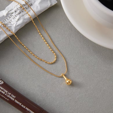 1 Stück klassische Tropfen-Edelstahl-Goldfarben-Mehrfachketten für Damen h5 Bild6