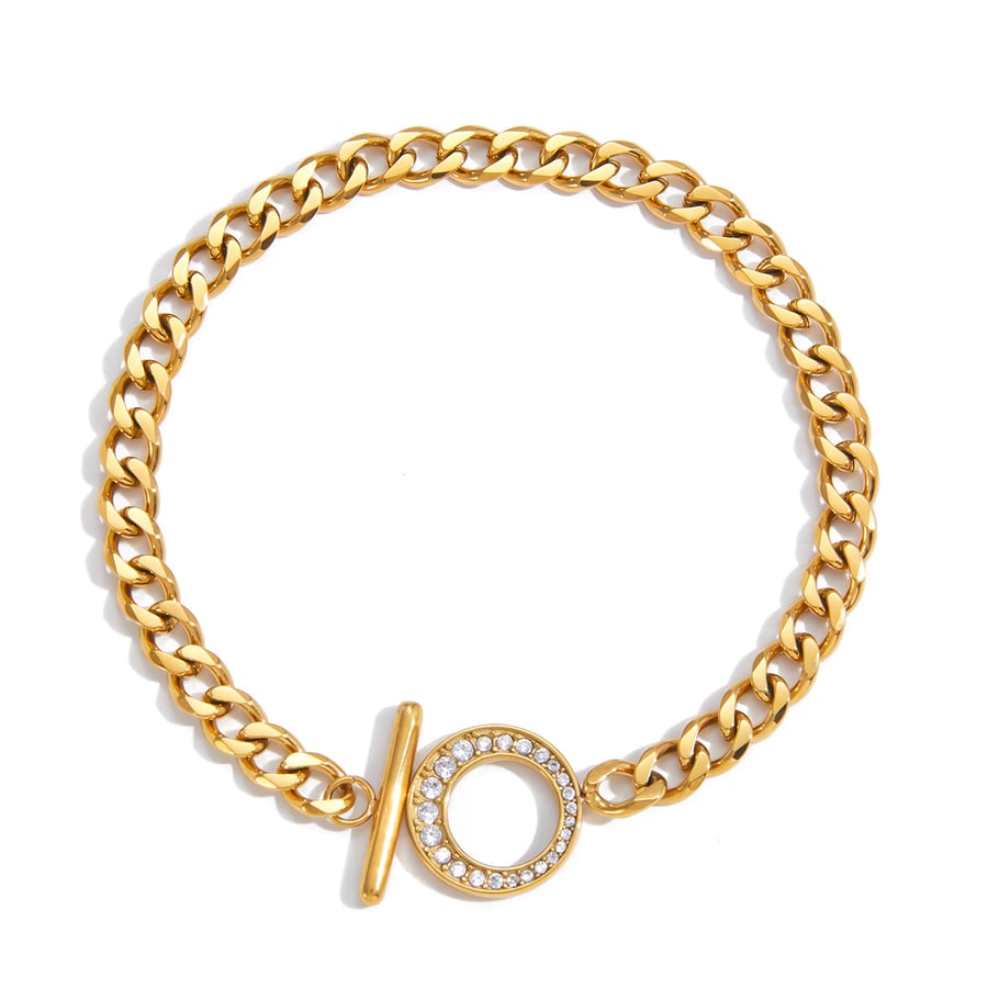 Braccialetti a catena da donna in acciaio inossidabile color oro con catena in zircone OT di lusso da 1 pezzo