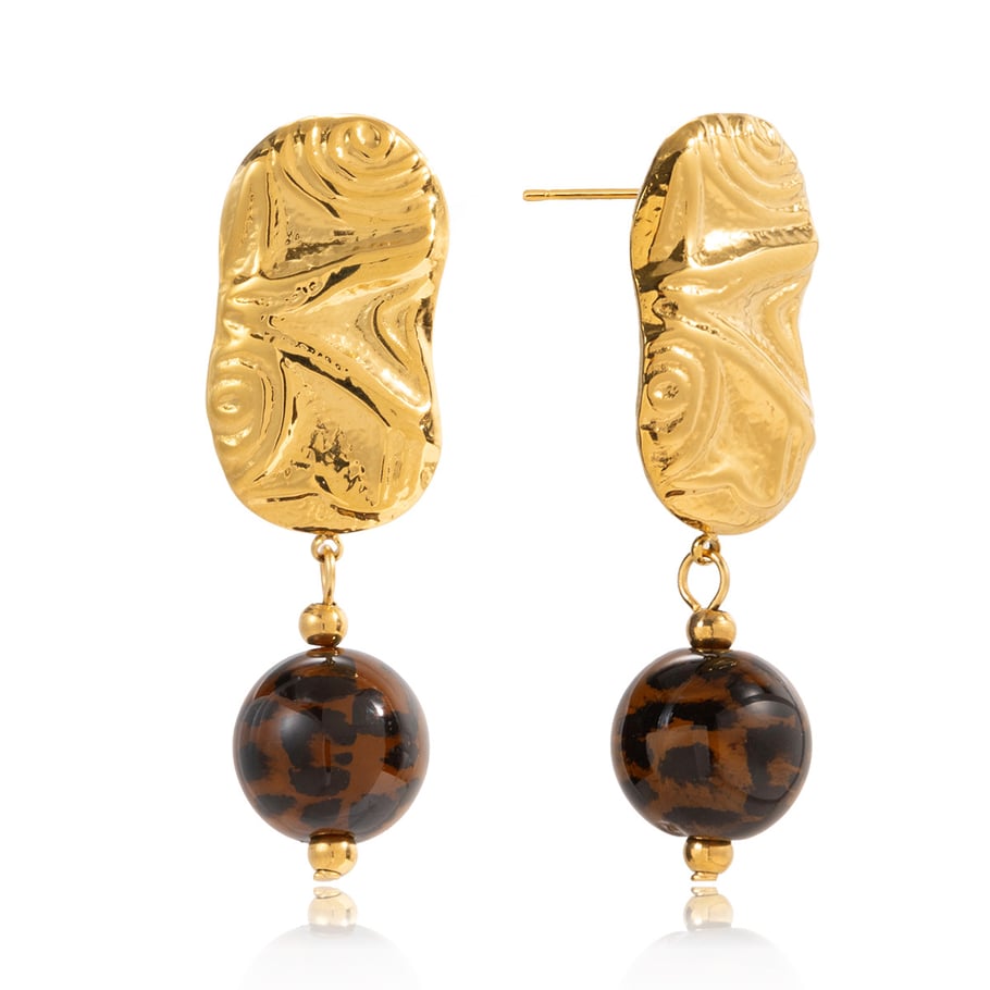 1 Pair Retro Resin Stainless Steel Gold Color Women's Drop Earrings 