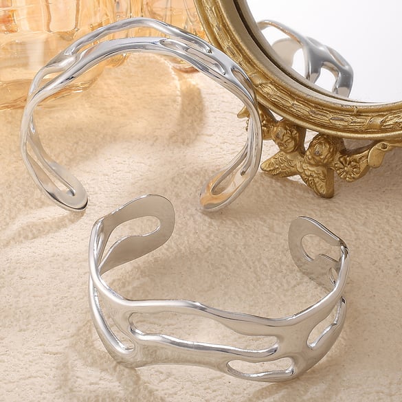 1 Piece Simple Irregular Shape Stainless Steel Gold Color Cuff Bracelet