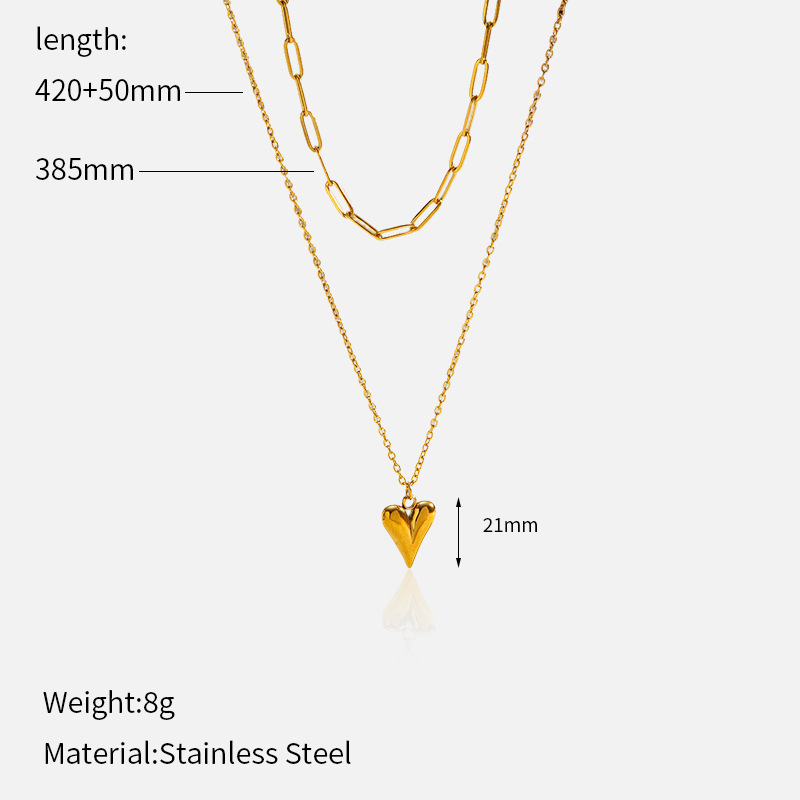 1 Piece Heart Stainless Steel Gold Color Layered Necklace 