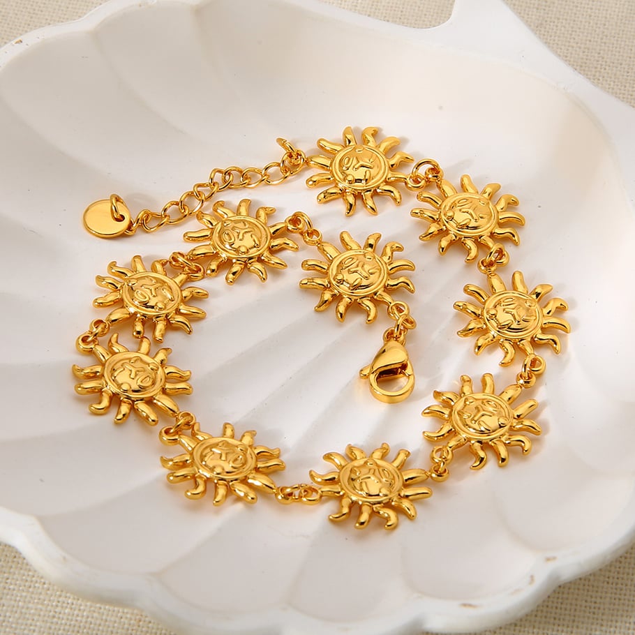1 Piece  Natural Sun Patchwork Stainless Steel  Gold Color  Anklets Picture4