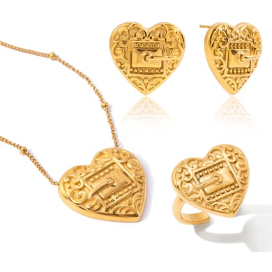 Designable Heart Stainless Steel Gold Color Women's Jewelry Sets h5 Picture8