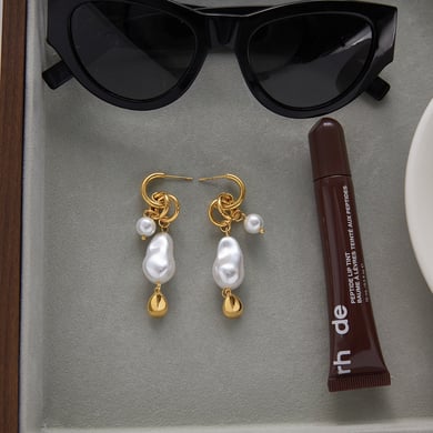 1 paio di splendidi orecchini pendenti da donna in acciaio inossidabile color oro con forma irregolare a goccia h5 Immagine6