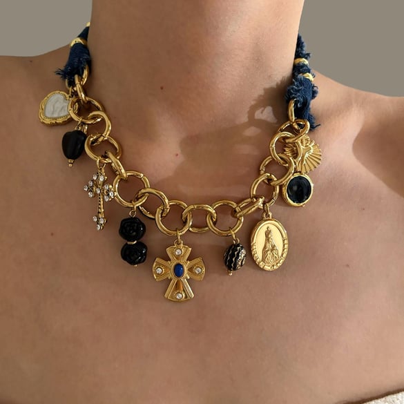 1 Piece Cross Gold Color Acrylic Pendant Necklace 2